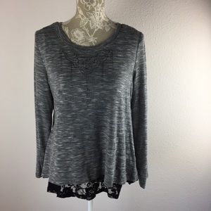 French Blue Gray Black Lace Stud Layer Top PL Petite Large